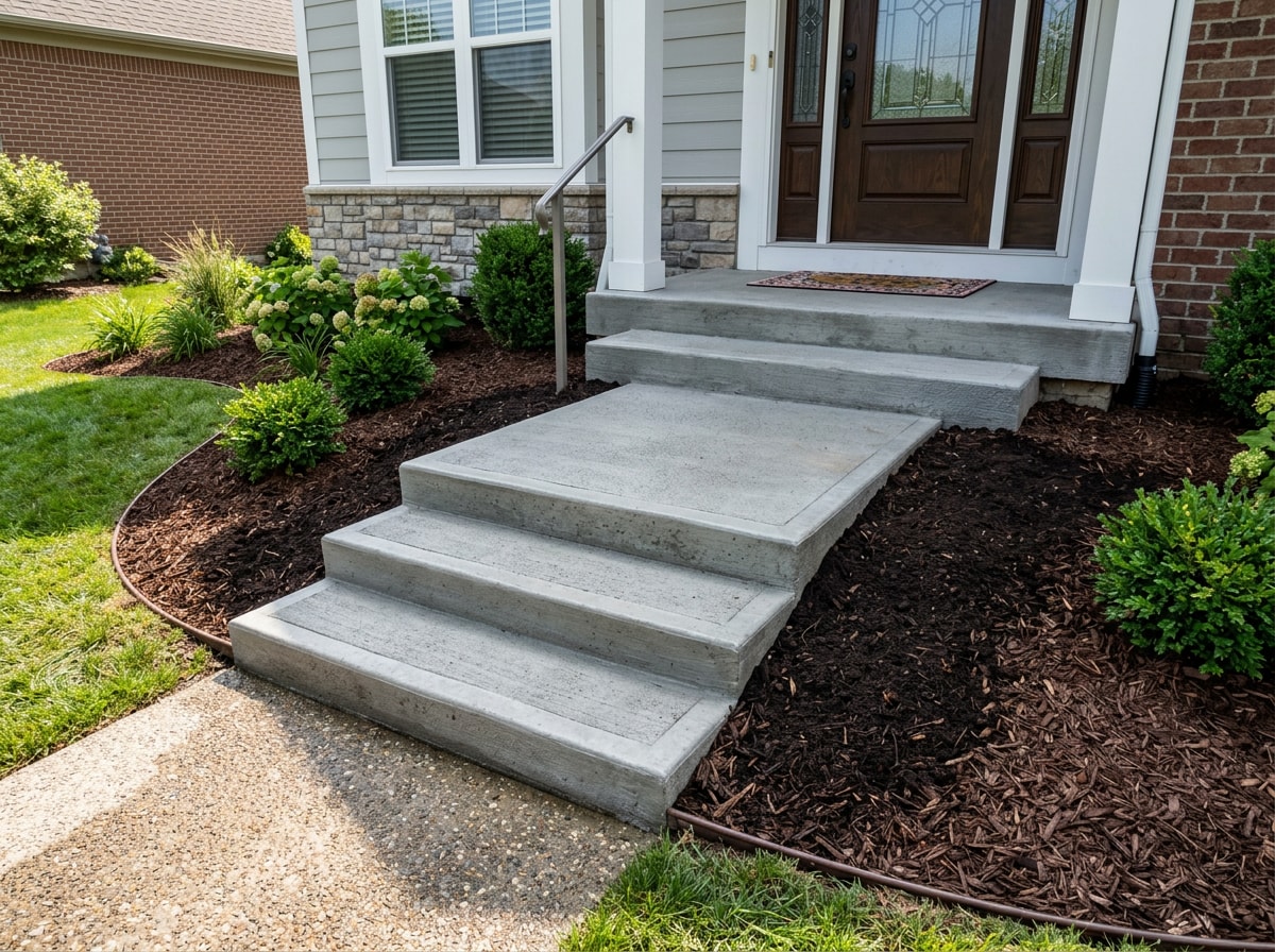 Completed precast concrete step installation at a Cornelius, NC home entrance