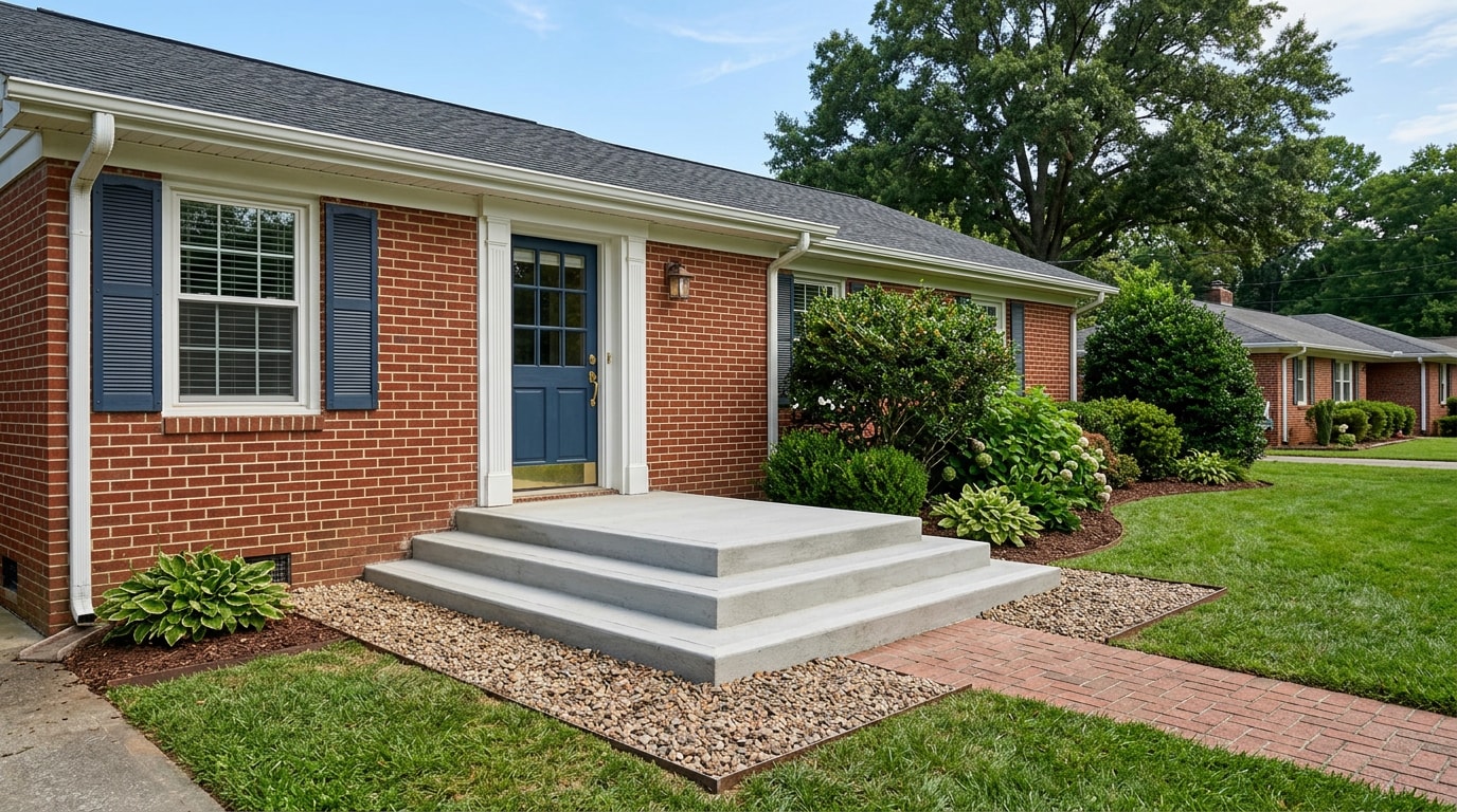 Finished precast concrete entry steps installed at a North Carolina home